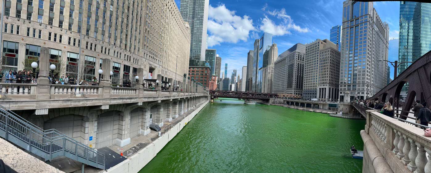 The Chicago River dyed green